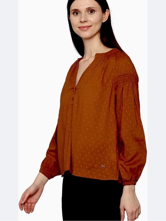 Allen Solly Tops - Allen Solly Rust Brown Self-Design Mandarin Collar Blouse Top Size L NWT